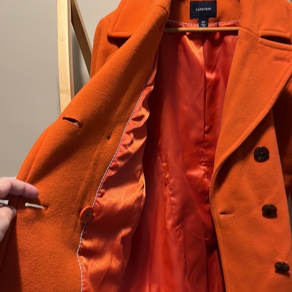 Lands End 65% Wool Orange Pea Coat - Picture 4 of 5